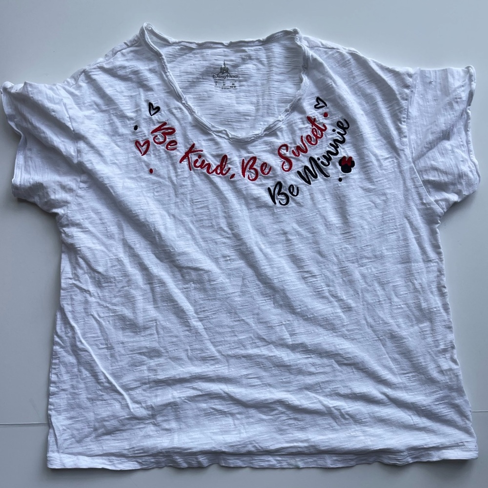 Disney Parks S Embroidered 100% Cotton White Top Size Minnie Mouse T-shirt